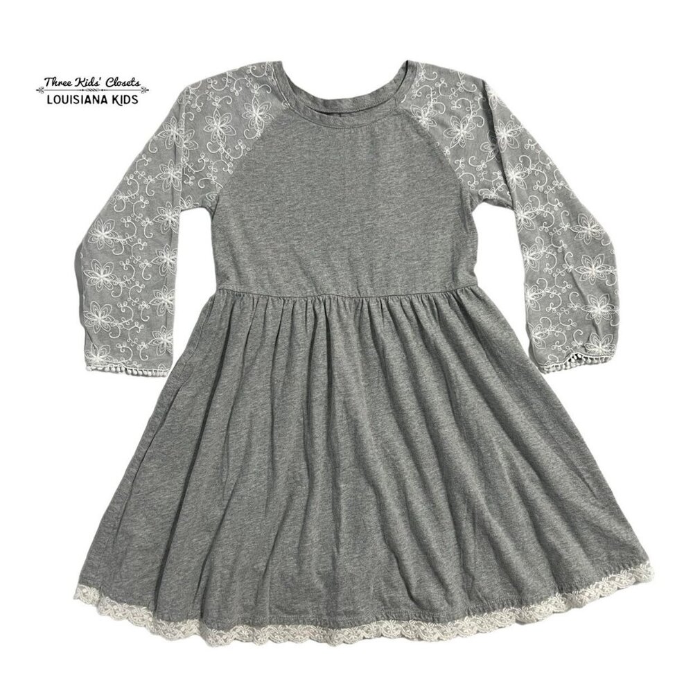 Garnet Hill Sz L (8-10Y) Grey Zoe Lace Knit Dress